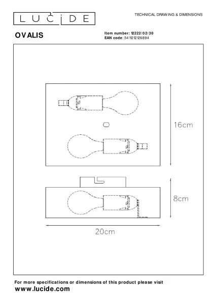 Lucide OVALIS - Lámpara de pared - 2xE14 - Negro - técnico